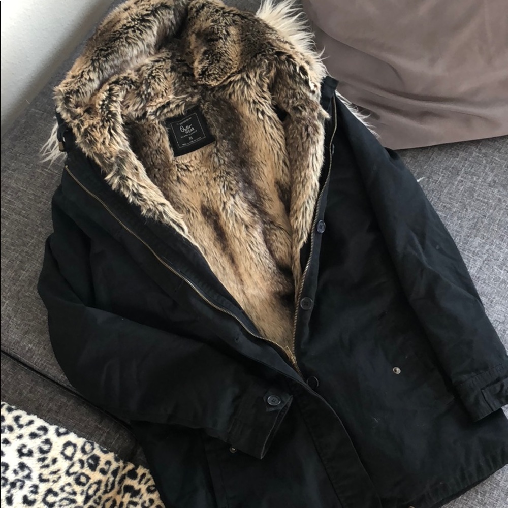 Cotton On Black Coat with Faux Fur Lining